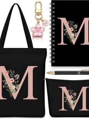 5 Pcs Personalized Women Gifts,Initial Tote Bag,Personalized Tote Bags, Back to